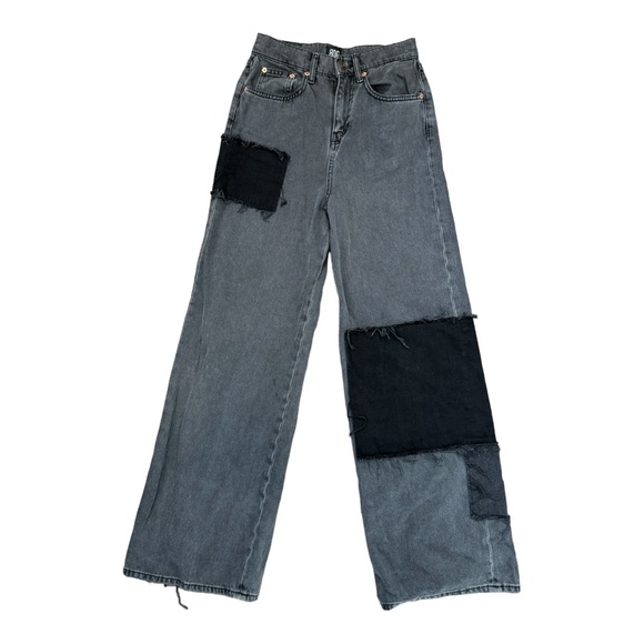 BDG Size 25W 32L Wide Leg Puddle 100% Cotton High Rise Black Patchwork Jeans - Picture 3 of 14